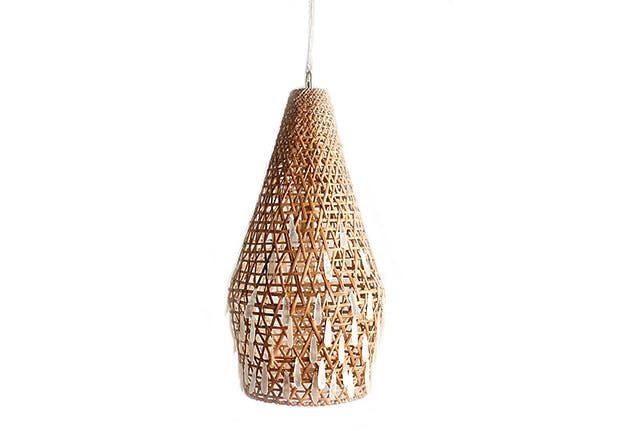 a hanging light made out of woven material on a white background with clippings