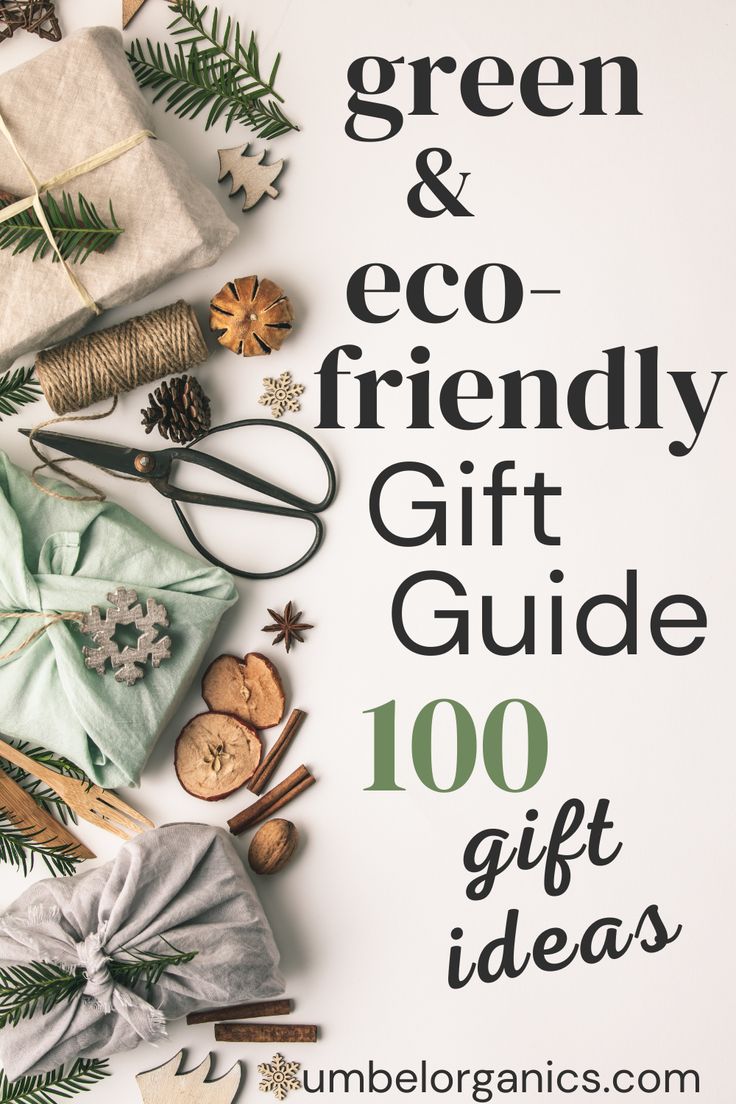 the green and eco - friendly gift guide is displayed on a white background surrounded by christmas decorations
