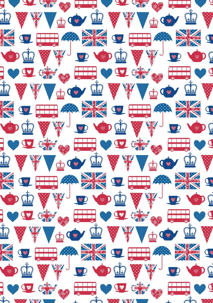 the british flag is depicted in this seamlessly pattern, which includes teapots and flags
