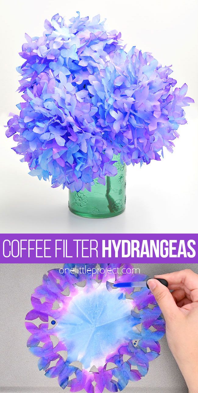 coffee filter hydrangeas in a vase with text overlay