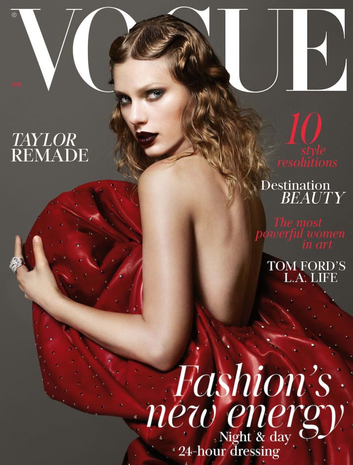 a woman in a red dress is featured on the cover of an issue of magazine