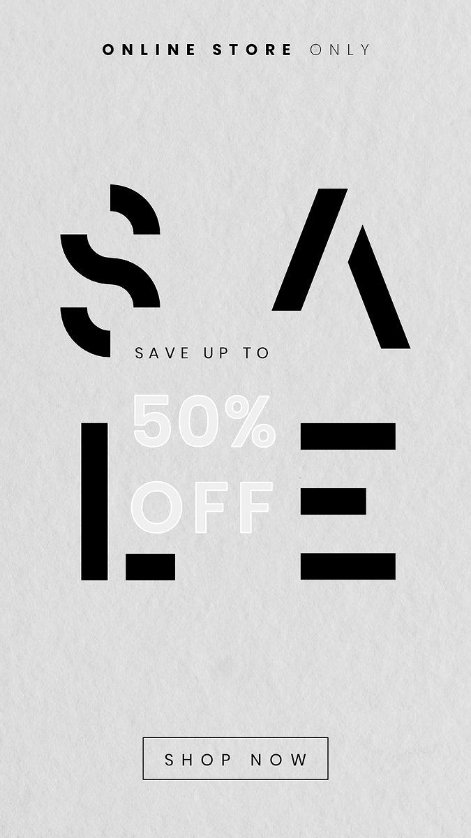 an advertisement for the online store with black and white text on it, which reads save up to 50 % off