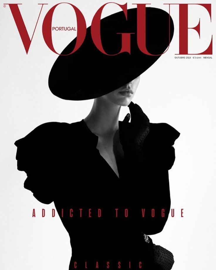 a woman in a black dress and hat on the cover of a magazine or magazine
