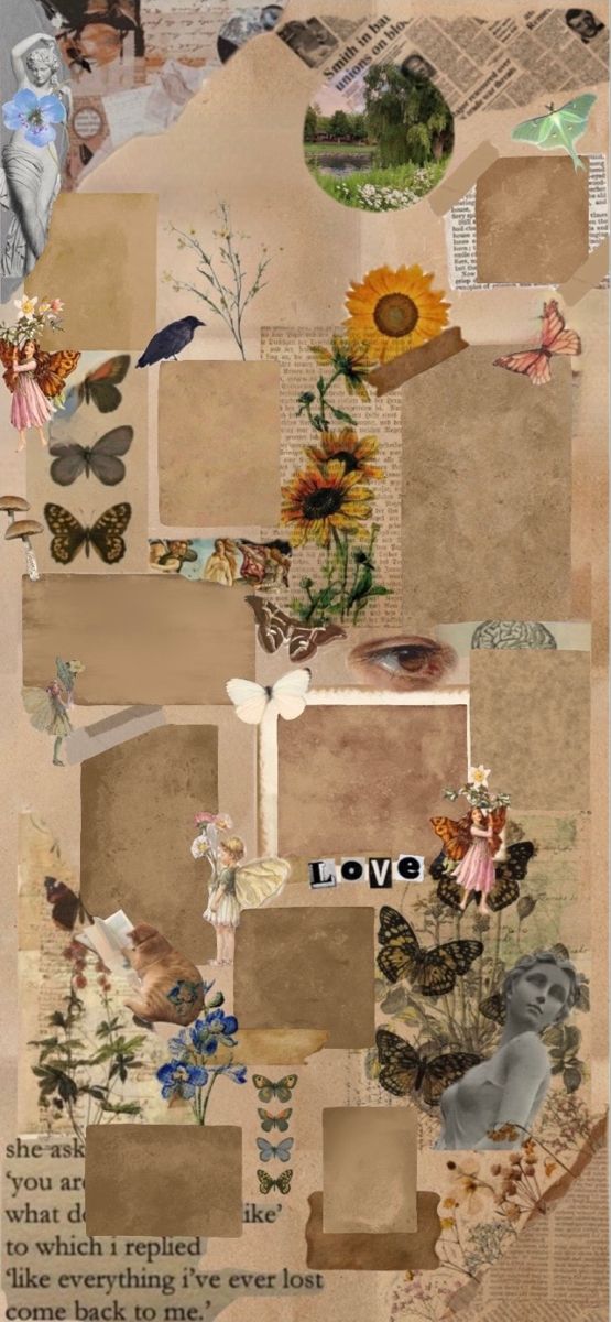 an altered collage with flowers, butterflies and other things in the middle of it