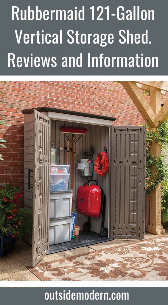 an outdoor storage shed with the text, rubbermaid 12 gallon vertical storage shed review and information