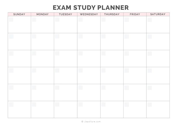 the printable exam study planner is shown in pink and white, with black lines on it