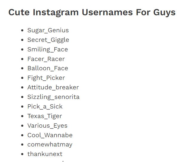 the words cute instagram usernames for guys