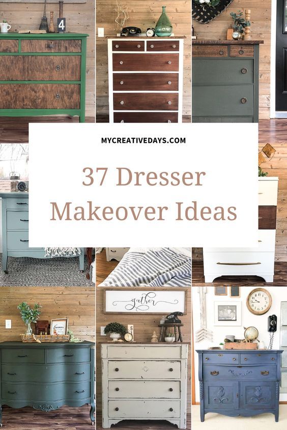 several dressers with different colors and designs on them, including the words 37 dresser makeover ideas
