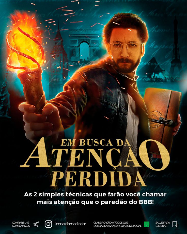 a movie poster with a man holding a torch in one hand and an open book in the other