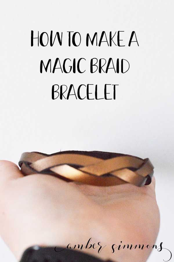 a person's hand holding a ring with the words how to make a magic braid bracelet