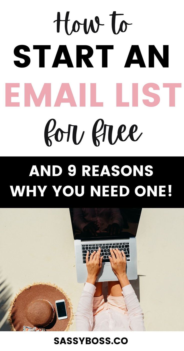a woman typing on her laptop with the text how to start an email list for free and 9 reasons why you need one