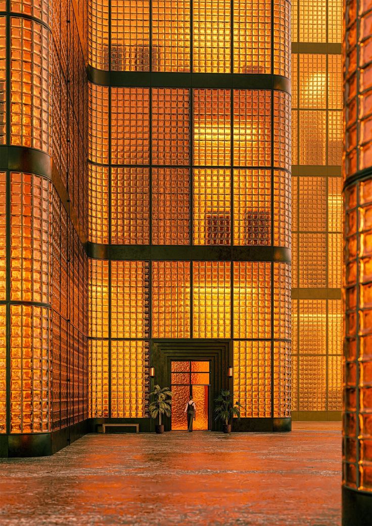 an image of a building that looks like it is made out of yellow glass bricks