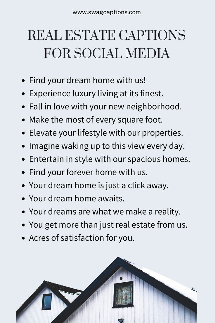 the real estate caption for social media is shown in this advertise with an image of a house