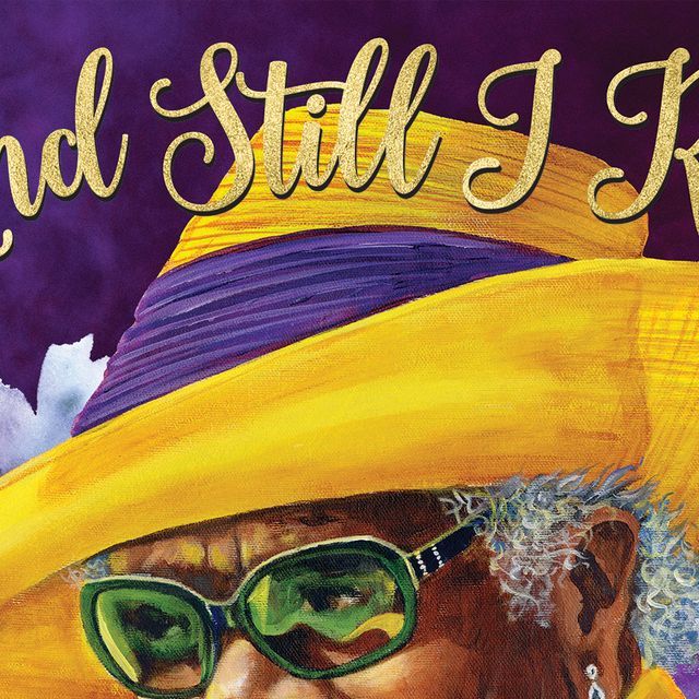 a painting of a man wearing sunglasses and a yellow hat with the words, and still i know