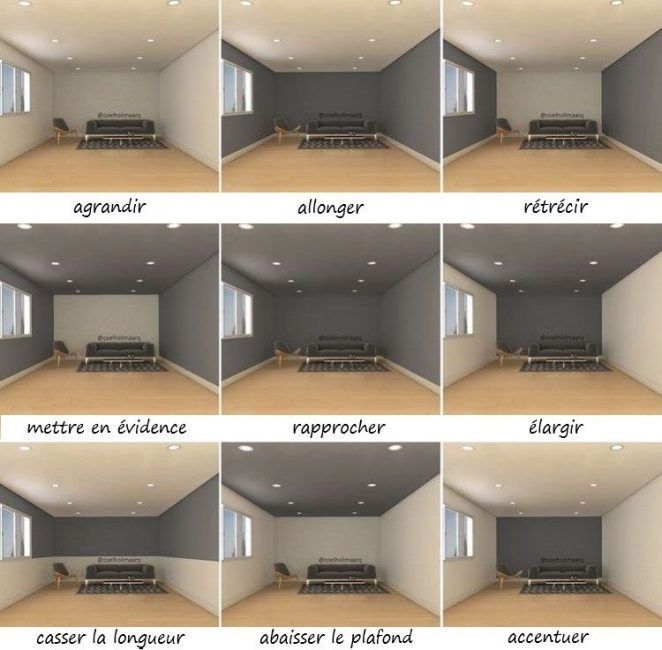 six different views of an empty room with couches