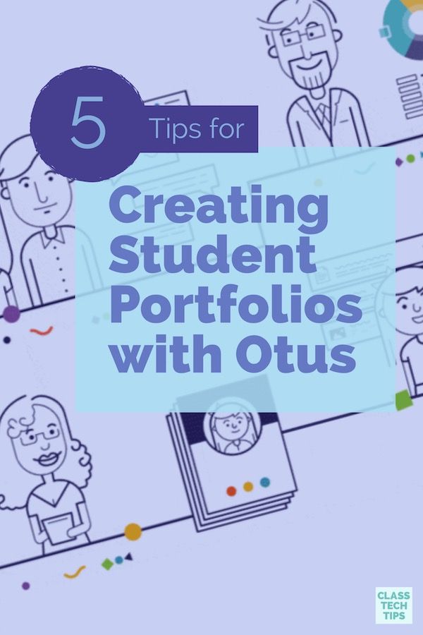 the title for 5 tips for creating student portfolios with ottus, which includes cartoon characters