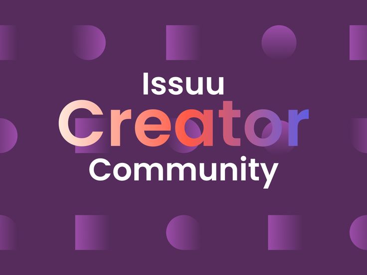 the word isu creator community on a purple background with small circles and dots around it