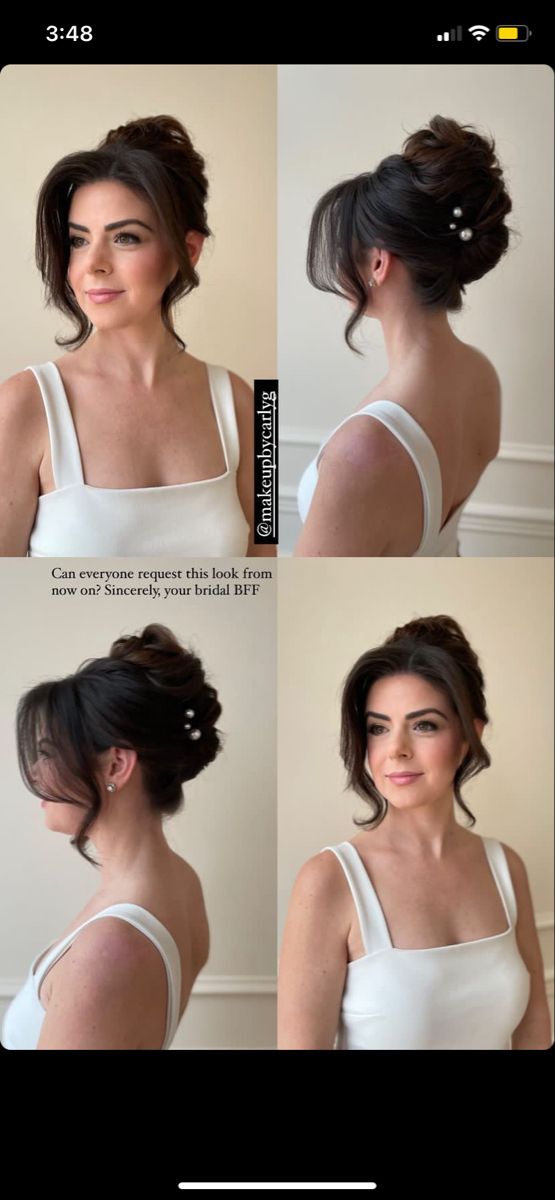 four different pictures of a woman's hair in three different positions, including the top half