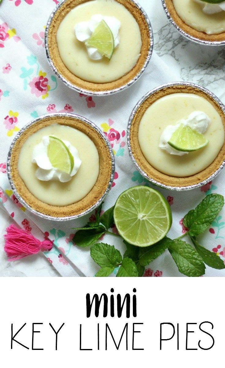 mini key lime pies with whipped cream on top and mint leaves around the edges