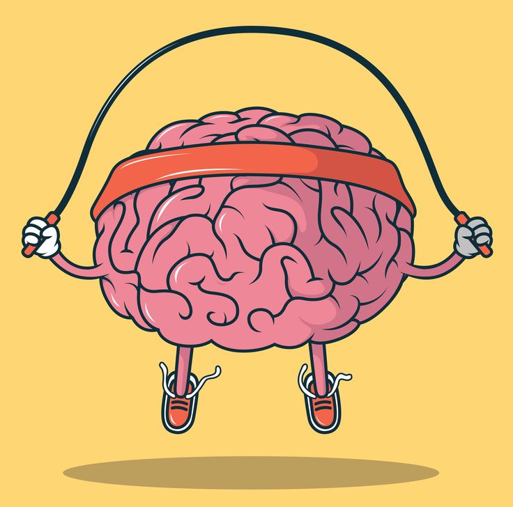 a cartoon brain holding a skipping rope with its arms and legs in the shape of a head