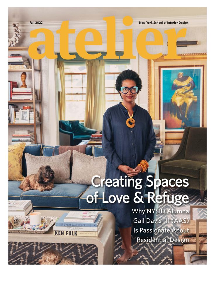 the cover of atelierr magazine featuring a woman standing in her living room