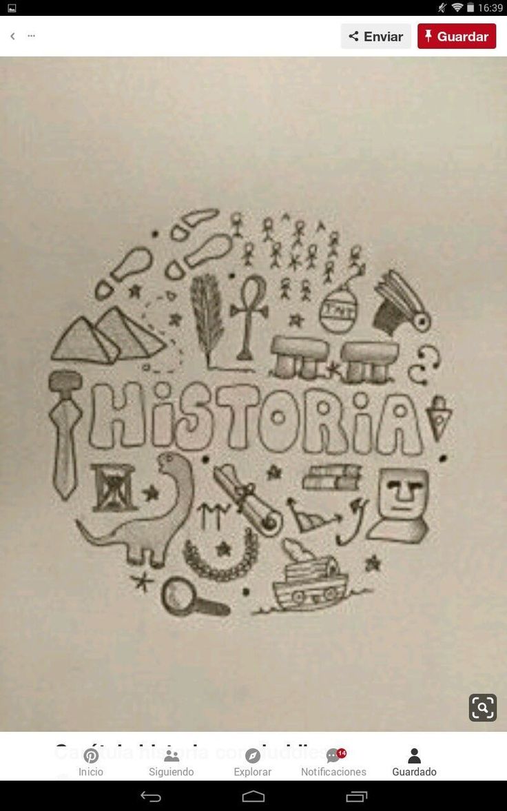 a drawing of the word history surrounded by icons