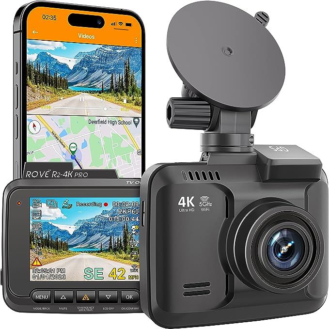 an image of a car dash camera next to a cell phone and gps device on a white background