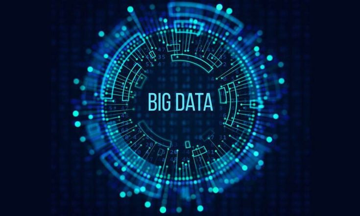 the word big data is displayed in front of a dark background with blue circles and dots