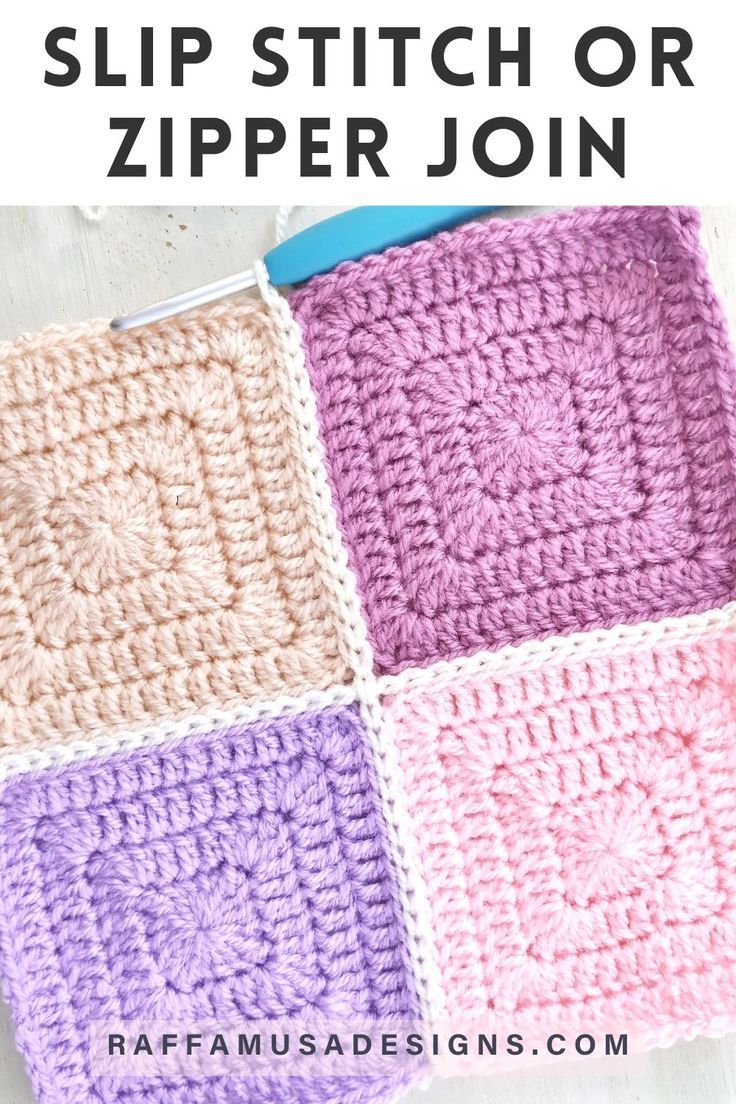 4 solid granny squares are joined using the flat slip stitch join or zipper joining method Granny Squares, Diy, Crochet Squares, Crochet, Joining Granny Squares, Connecting Granny Squares, Joining Crochet Squares, Granny Square Blanket, Slip Stitch Crochet