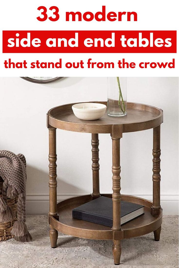a small table with a book on it and a vase next to it that says 3 modern side and end tables that stand out from the crowd