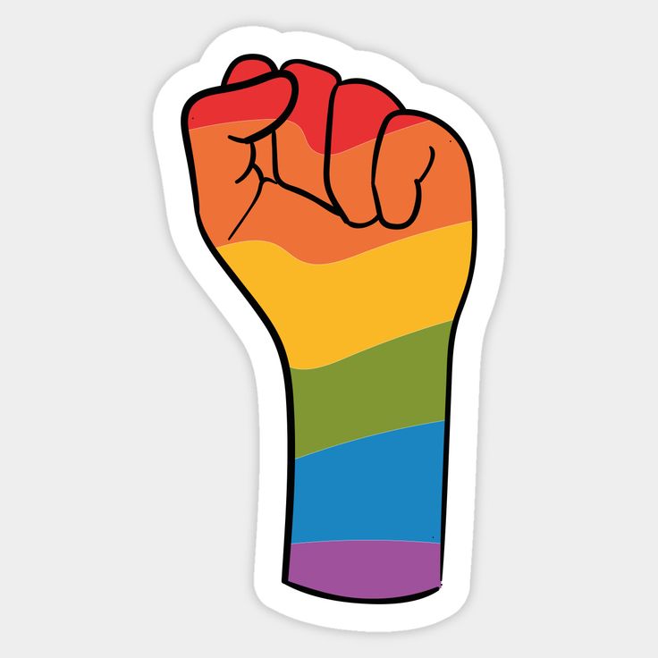 a rainbow colored fist sticker on a white background