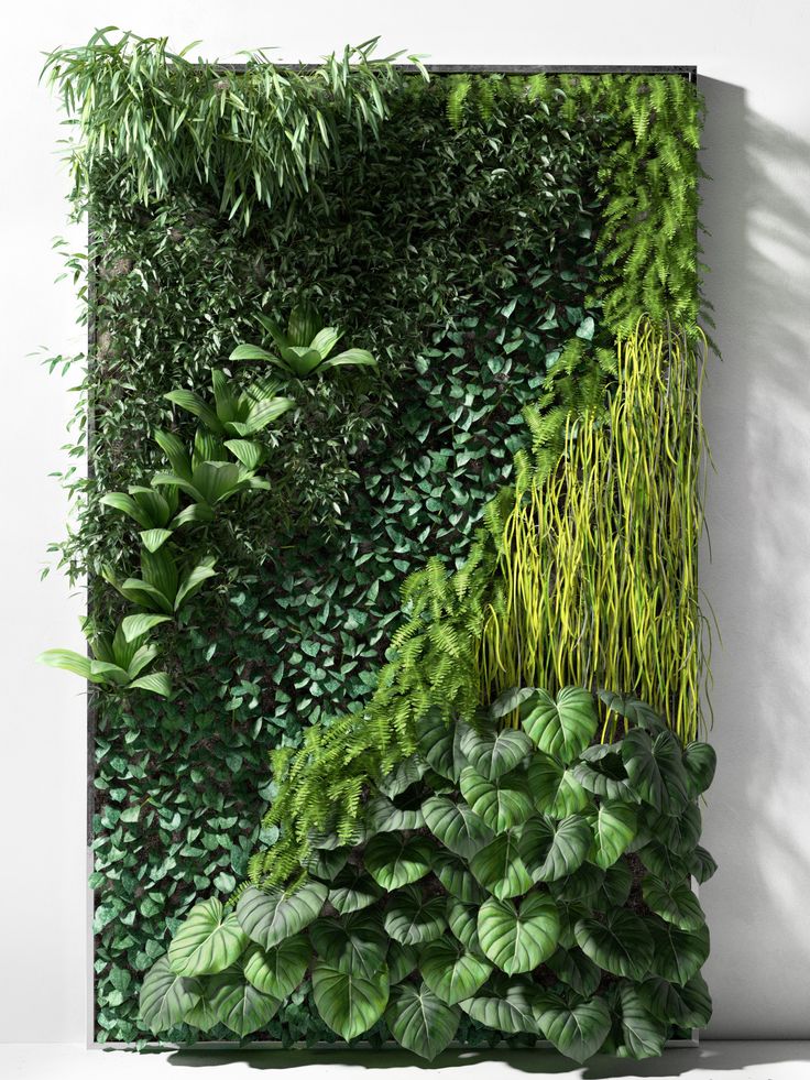 a vertical garden wall with green plants and grass