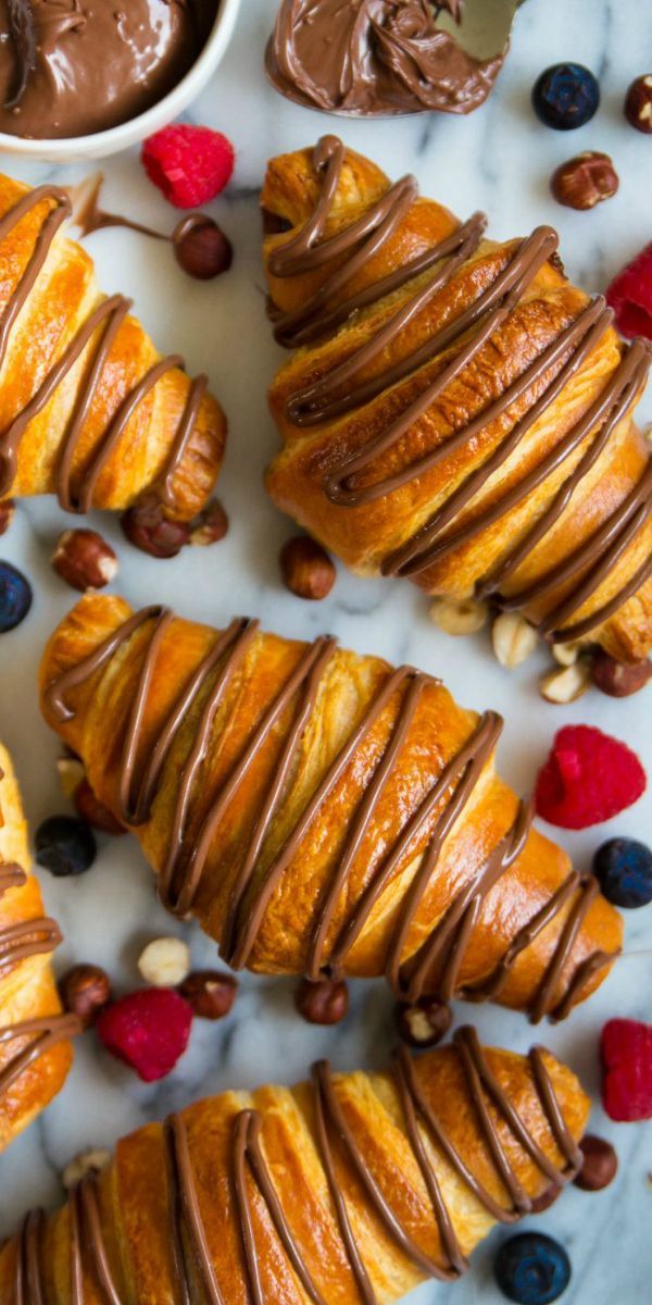 chocolate covered croissants with fruit and nuts
