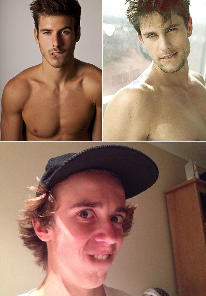 three different pictures of a man with no shirt on