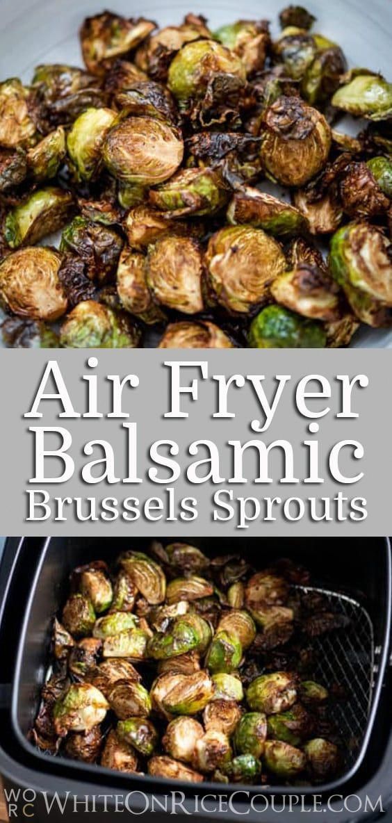 air fryer balsamic brussel sprouts with text overlay