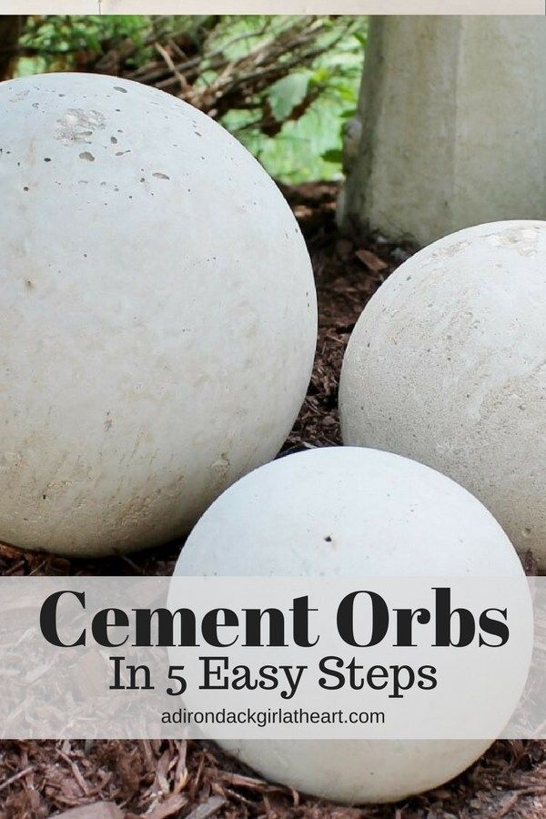 cement orbs sitting on the ground with text overlay that reads cement orbs in 5 easy steps
