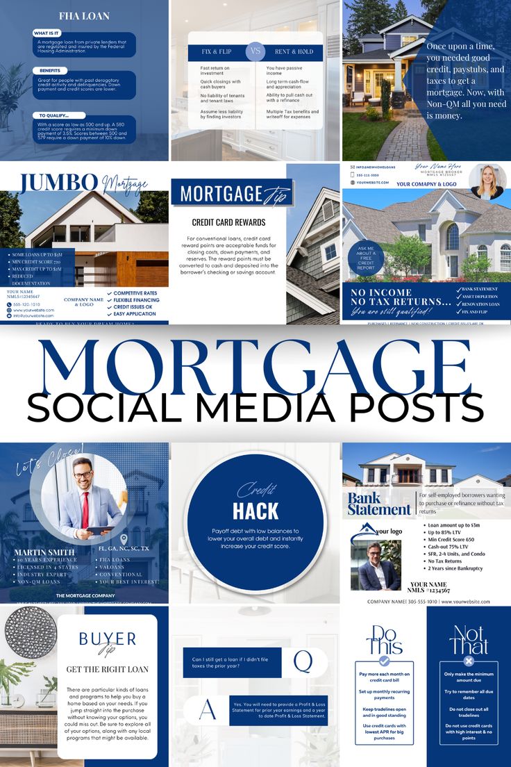 a bunch of blue and white flyer templates with houses in the background, including one for