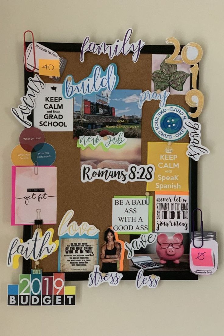 a bulletin board with many different things on it