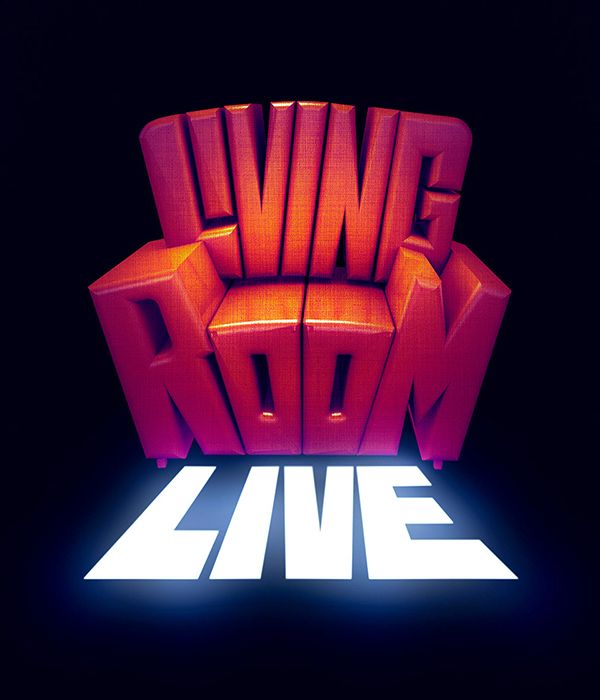 the logo for living room live is lit up