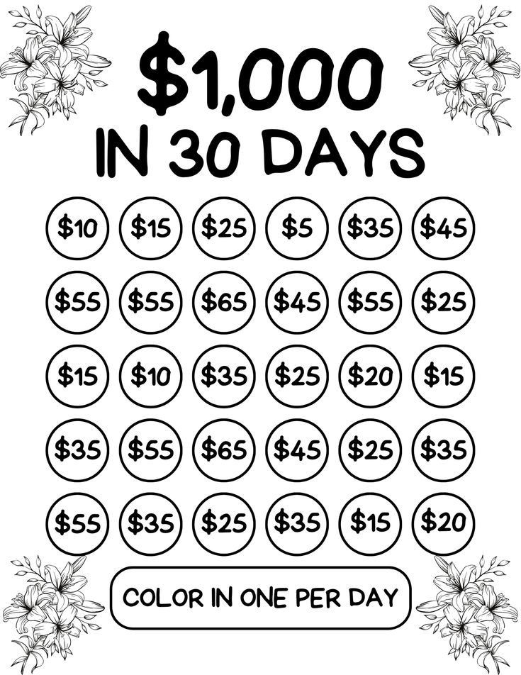 the $ 1, 000 in 30 days coloring page for adults and children to color