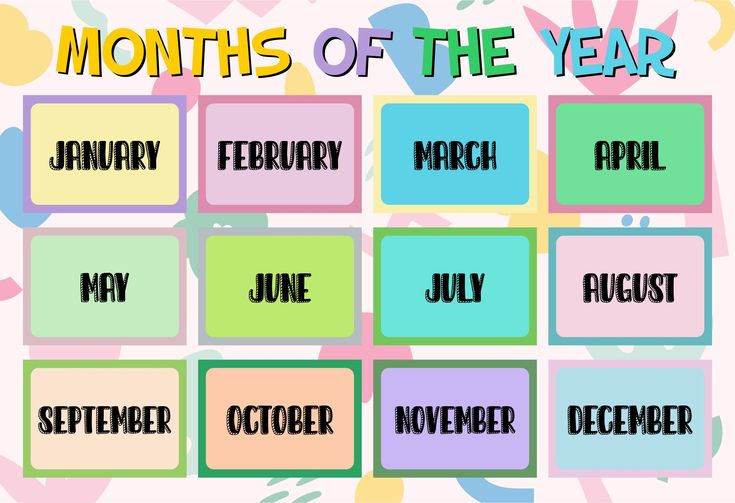 months of the year with colorful squares and hearts on them for kids to play in