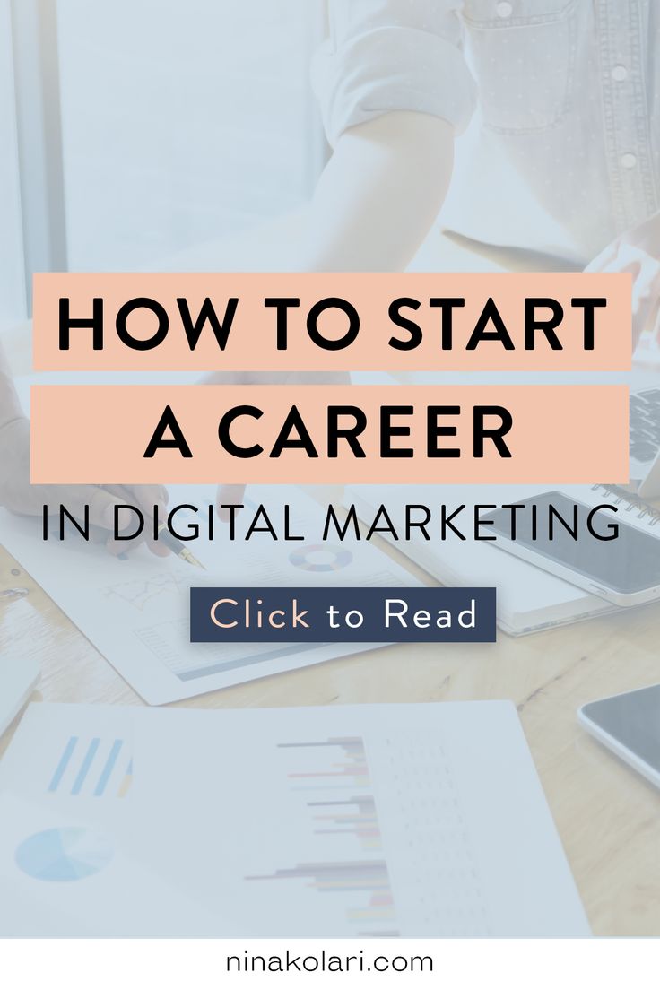 a person sitting at a desk with a laptop and papers in front of them text reads how to start a career in digital marketing click to read