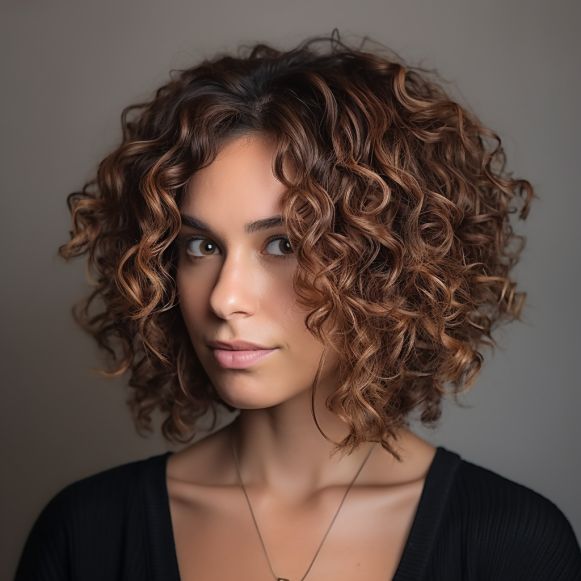Angled Cut with Voluminous Curls Curly Angled Bobs, Cortes De Cabello Corto, Bob Haircut Curly, Layered Curly Haircuts, Long Curly Bob, Medium Curly Haircuts, Curly Bob Hairstyles, Medium Length Curly Hairstyles, Medium Length Curly Hair