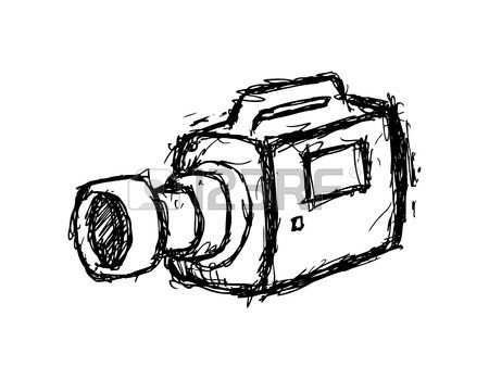 a drawing of a camera on a white background