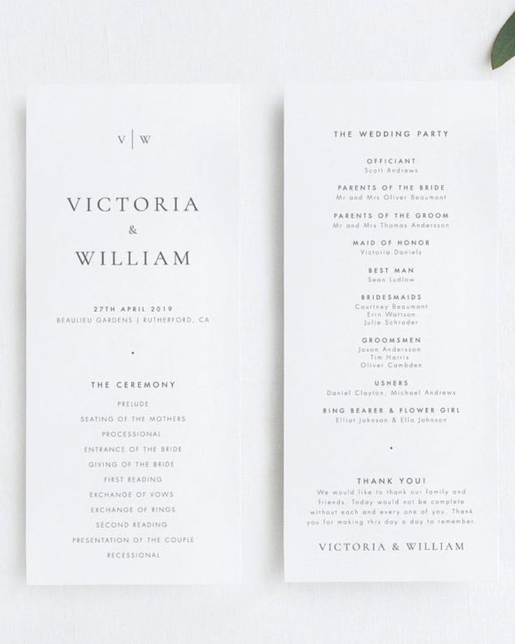 two white wedding programs on top of each other
