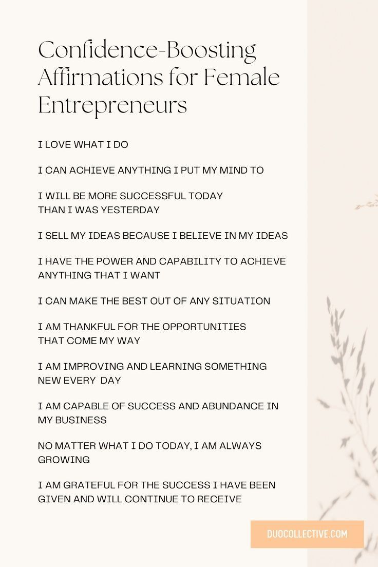 a white sheet with the words, confidence boostering affirmations for female entrepreneurs