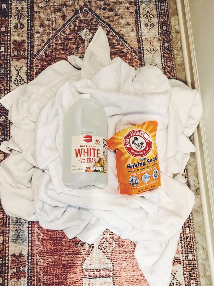 the contents of a toilet sitting on top of a rug next to a bottle of cleaner