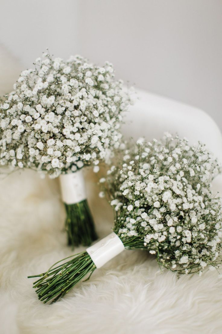 a bouquet of baby's breath sits on the fur
