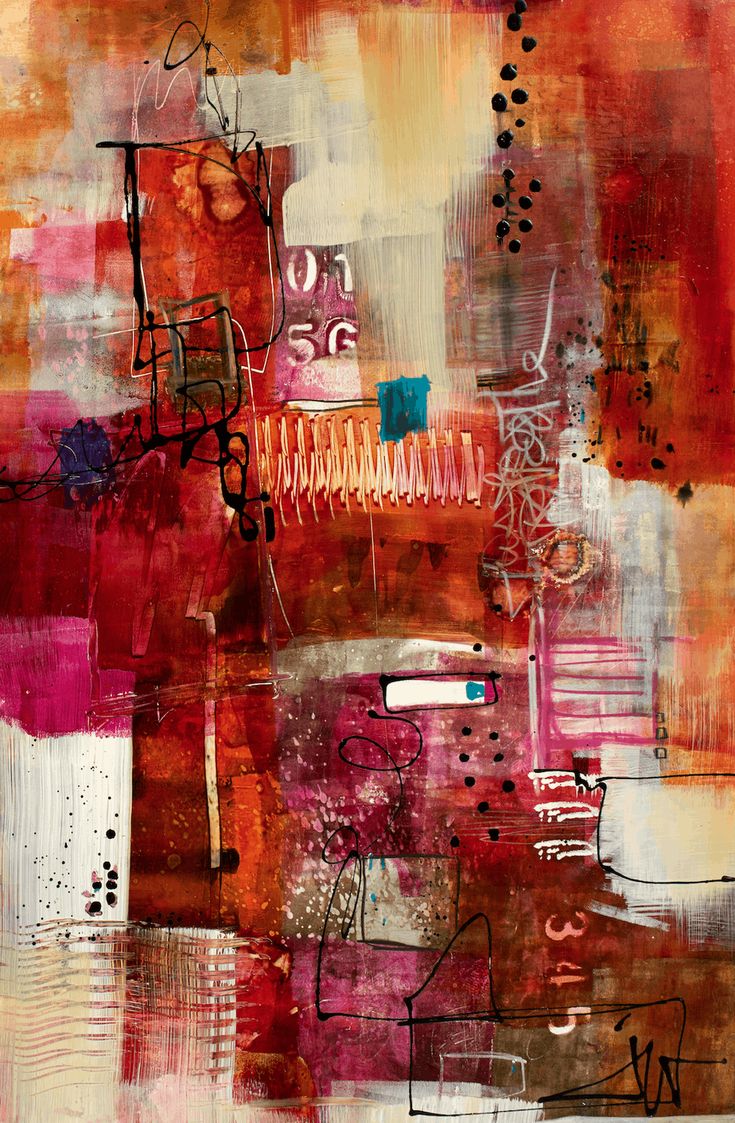 an abstract painting with red and orange colors