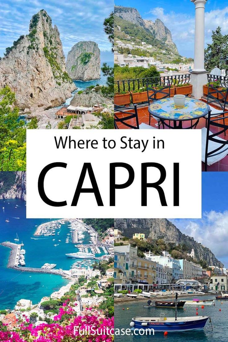 there are many different pictures with the words where to stay in capri on it